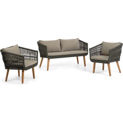 Kave Home - Set 2-zitsbank en 2 groene draadstoelen Inti FSC 100%