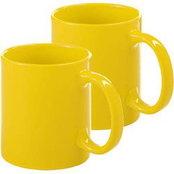 Bellatio Design Koffie mokken/bekers - 2x - keramiek - geel - 370 ml - Bekers