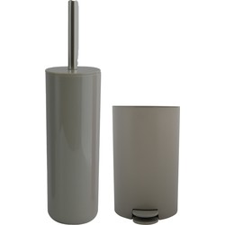 MSV Toiletborstel in houder/pedaalemmer set Moods - kunststof - taupe/beige - Badkameraccessoireset