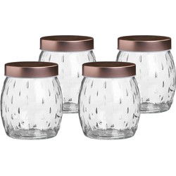Urban Living Voorraadpot/bewaarpot Beau - 4x - 2L - glas - koperen deksel - D13 x H22 cm - Voorraadpot