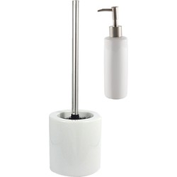 Toilet accessoires set toiletborstel en zeeppompje wit keramiek - Badkameraccessoireset