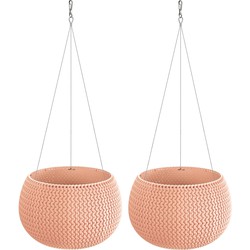 Set van 2x stuks plantenpotten/bloempotten hangend kunststof dia 29 cm zalm roze met metalen haak - Plantenpotten