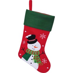 Decoratie kerstsok - rood - met sneeuwpop - H45 cm - polyester - Kerstsokken