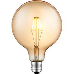 Edison Vintage LED filament lichtbron Carbon - Amber - G125 Global - Retro LED lamp - 12.5/12.5/17cm - geschikt voor E27 fitting - Dimbaar - 4W 400lm 2700K - warm wit licht