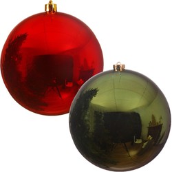 2x stuks grote kerstballen van 20 cm glans van kunststof groen en rood - Kerstbal