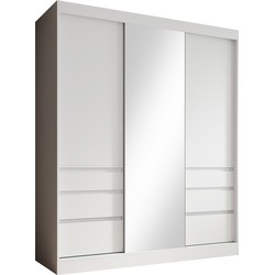Meubella - Kledingkast Henry - Wit - 180 cm - Met spiegel