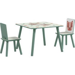 ZONEKIZ Kinderspeelgroep 3-8 Jaar, 1 Tafel & 2 Stoelen, Schattig Dierenmotief, Groen