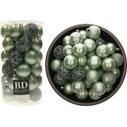 74x stuks kunststof kerstballen mintgroen (eucalyptus) 6 cm glans/mat/glitter mix - Kerstbal