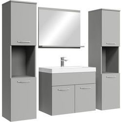 Badplaats Badkamermeubel Set Montreal XL 60 x 35 cm - Mat Grijs - Badmeubel met spiegel en zijkasten