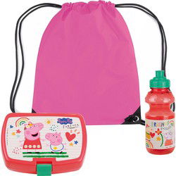 Peppa Pig lunchbox set voor kinderen - 3-delig - roze - kunststof - incl. gymtas/schooltas - Lunchboxen