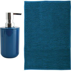 MSV badkamer droogloop mat - Genua - 50 x 80 cm - met bijpassend zeeppompje - donkerblauw - Badmatjes