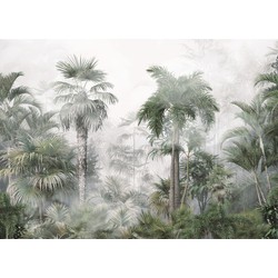 Sanders & Sanders fotobehang tropisch landschap met palmbomen donkergroen en grijs - 3,75 x 2,7 m - 601170
