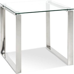 HakuShop Bijzettafel | Zilver Veiligheidsglas | Edelstaal onderstel | Moderne look | 55x55x55