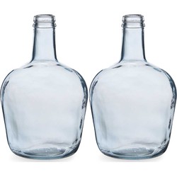 Bloemenvazen 2x stuks - flessen model - glas - blauw transparant - 19 x 31 cm - Vazen