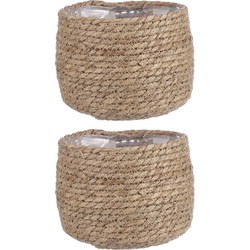 2x stuks naturel beige rotan planten pot mand van gedraaid jute/riet H15 en D18 cm - Plantenpotten