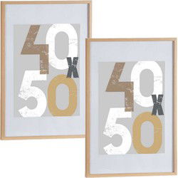 2x houten fotolijst - bruin - 50 x 70 cm - met passe-partout - Fotolijsten