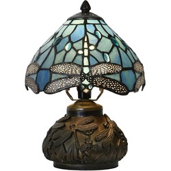 LumiLamp Tiffany Tafellamp  Ø 20x28 cm Blauw Glas Libelle Tiffany Bureaulamp