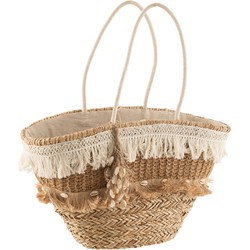 J-line - Strandtas Riet Kwastjes Jute Naturel/ecru - 48x30x45cm