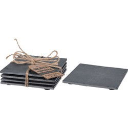 Vierkante leisteen onderzetters 8 stuks 10 cm - Glazenonderzetters