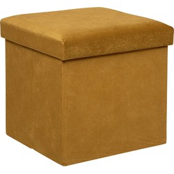 Atmosphera Poef/krukje/hocker Amber - Opvouwbare opslag box - fluweel Okergeel - D38 x H38 cm - Poefs