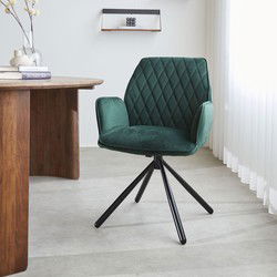 Draaibare Eetkamerstoel Groen Velvet Novan – 180° Draaibaar