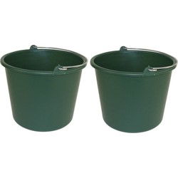 PlasticForte Emmer - 2x - groen - kunststof - met hengsel - 12 liter - Emmers