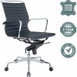 Feel Furniture - Lage design bureaustoel - Echt leer - Donkerblauw