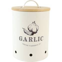 OTIX Knoflookpot - Beige - Knoflook - Bewaarpot - met Deksel - Voorraadpotten - Metaal - LIBRA