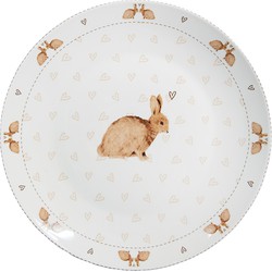 Clayre & Eef Dinerbord  Ø 26 cm Wit Bruin Porselein Konijnen Eetbord