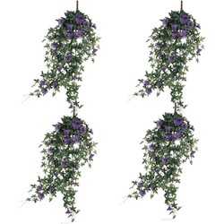 4x stuks groene Petunia met paarse bloemen kunstplanten 80 cm - Kunstplanten