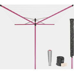 Droogmolen Lift-O-Matic, 50 meter met metalen grondanker, doorsnede 45 mm, beschermhoes, wasknijpertasje en wasknijpers - Spring Pink