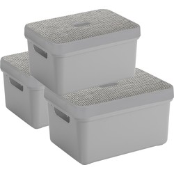Sunware Opbergbox/mand - lichtgrijs - 5 liter - met deksel - set van 3x stuks - Opbergbox