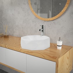 ML-Design Keramische wastafel in glanzend wit, Ø 420x135 mm, diamant design, ronde aanrecht wastafel, moderne wastafel, waskom, handwasbak, voor de badkamer en gastentoilet.