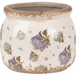 Clayre & Eef Bloempot  Ø 12x10 cm Beige Blauw Keramiek Bloemen Bloempot Binnen