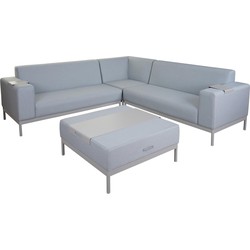 Cosmo Casa Aluminium Tuinset - Sofa - Buitengebruik - Stof/Textiel - Blauw - Met Plank - Bruin Kussen