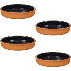 4x stuks tapas/hapjes serveren/oven schaal terracotta/zwart 23 x 4 cm - Snack en tapasschalen