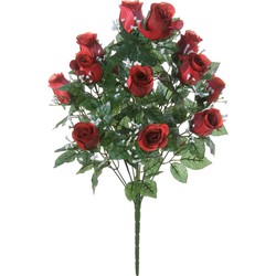 Louis Maes Kunstbloemen boeket rozen/gipskruid - rood - H56 cm - Bloemstuk - Bladgroen - Kunstbloemen