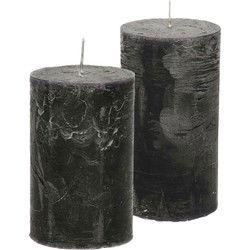 Stompkaarsen/cilinderkaarsen set - 2x - zwart - rustiek model - Stompkaarsen