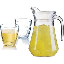 Luminarc schenkkan/waterkan van glas 1.6 liter met 6x waterglazen van 250 ml - Schenkkannen