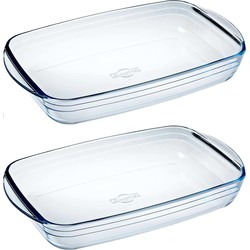 2x Ovenschalen/braadsledes rechthoekig van glas 2 liter 32 x 20 x 5 cm - Ovenschalen