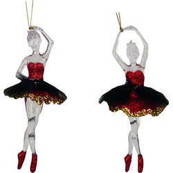 Ornament plastic zwarte jurk ballerina l14cm