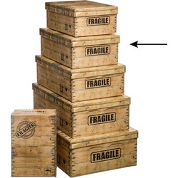 5Five Opbergdoos/box - houtkleur - L36 x B24.5 x H12.5 cm - Stevig karton - Woodybox - Opbergbox