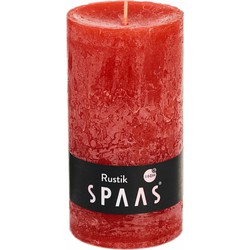 Spaas Stompkaars - rustiek - rood - 60 branduren - D7xH13 cm - cilinder kaars - Stompkaarsen