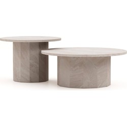 HSM Collection-Ronde Salontafel Sofia S/2-ø80x32 / ø60x43-Wit-Travertine