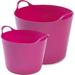 Flexibele emmers - 2x stuks - 14 liter en 39 liter - roze - Wasmanden