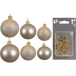 Groot pakket glazen kerstballen 50x champagne glans/mat 4-6-8 cm incl haakjes - Kerstbal