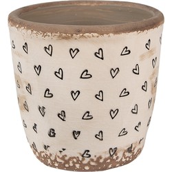 Clayre & Eef Bloempot  Ø 13x12 cm Beige Zwart Keramiek Hartjes Bloempot Binnen