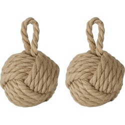 Boltze deurstopper knoop - 2x - 1.5 kilo - bruin - jute - 23 x 15 cm - Deurstoppers
