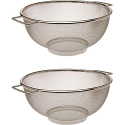 Keuken vergiet/zeef - 2x stuks - RVS - D25 cm - zilver - voor groente/rijst/pasta - Keukenzeefjes