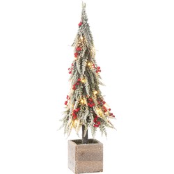 J-line - Kerstboom+led Kunststof Sneeuw Groen/rood Medium - 16x16x60cm